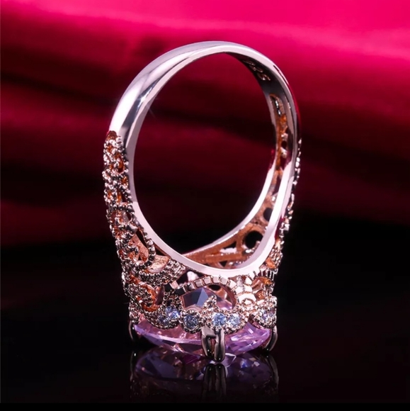 ♡Rose gold plated pink sapphire womens ring♡ - Picture 3 of 6